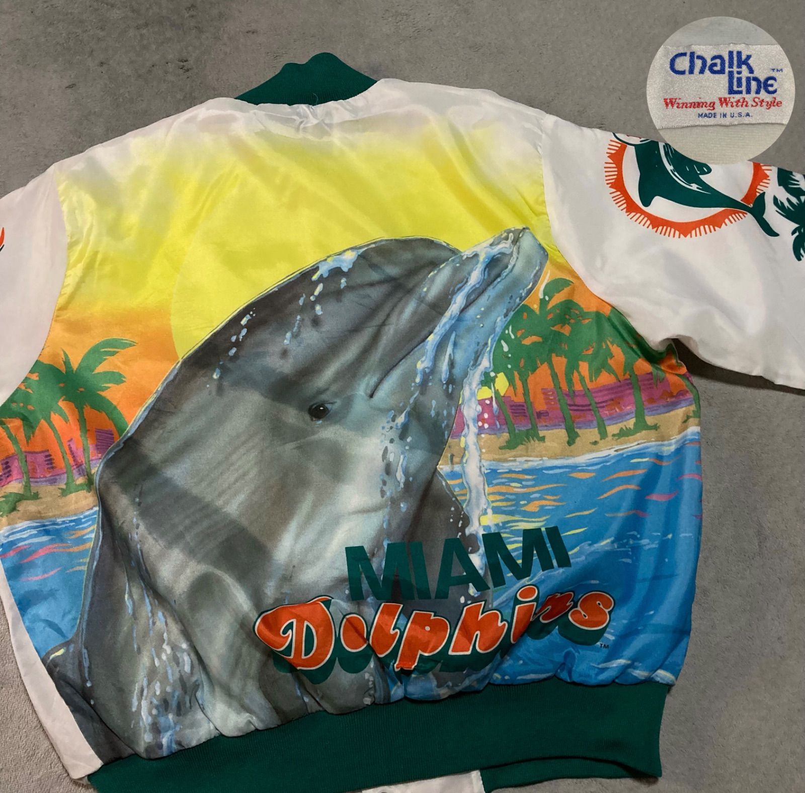 Chalk Line スタジャン　刺繍　マイアミドルフィンズ　USA製　古着　M ChalkLine チョークライン ナイロンスタジャン MiamiDolphins