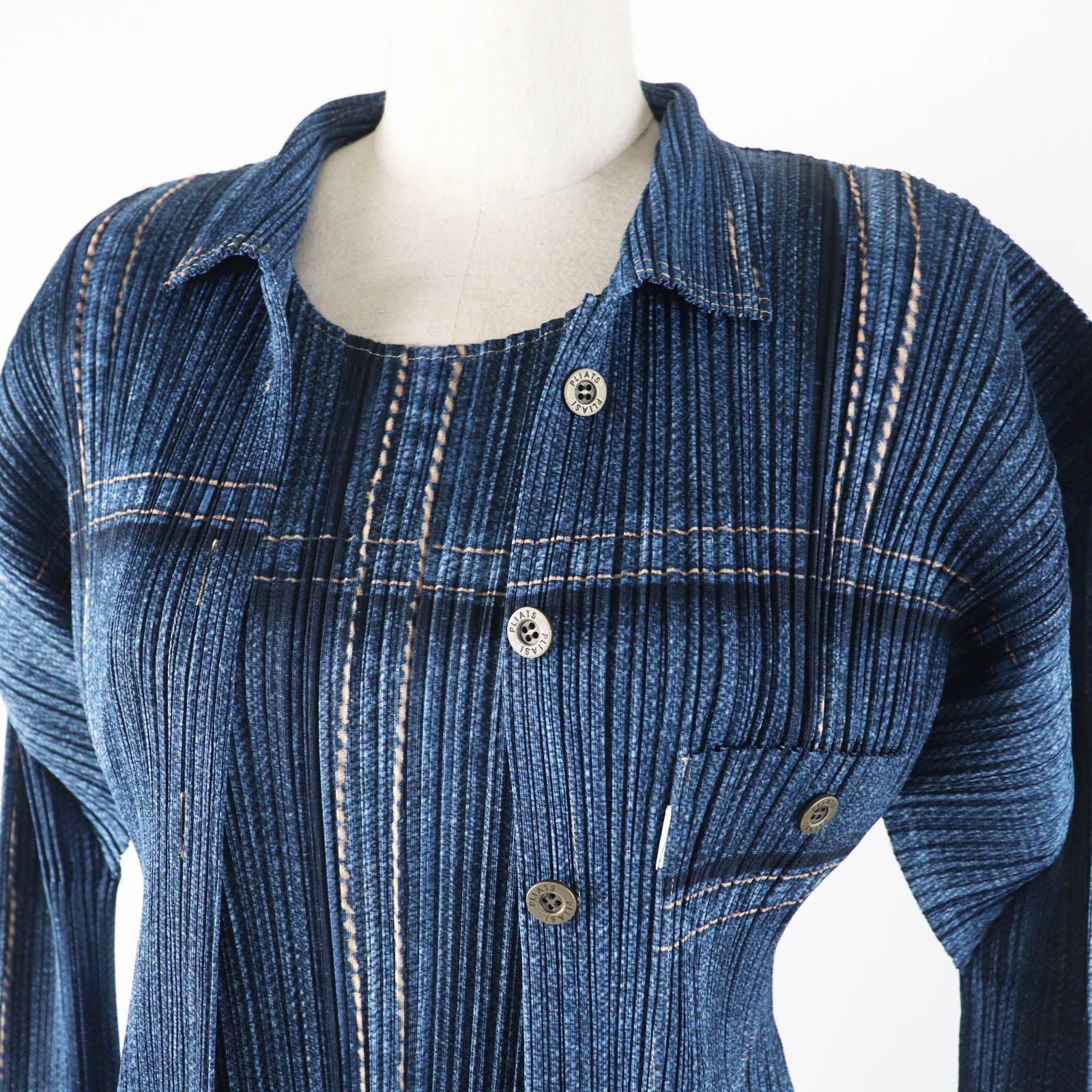 極美品 プリーツプリーズ デニム転写 セットアップ イッセイミヤケ