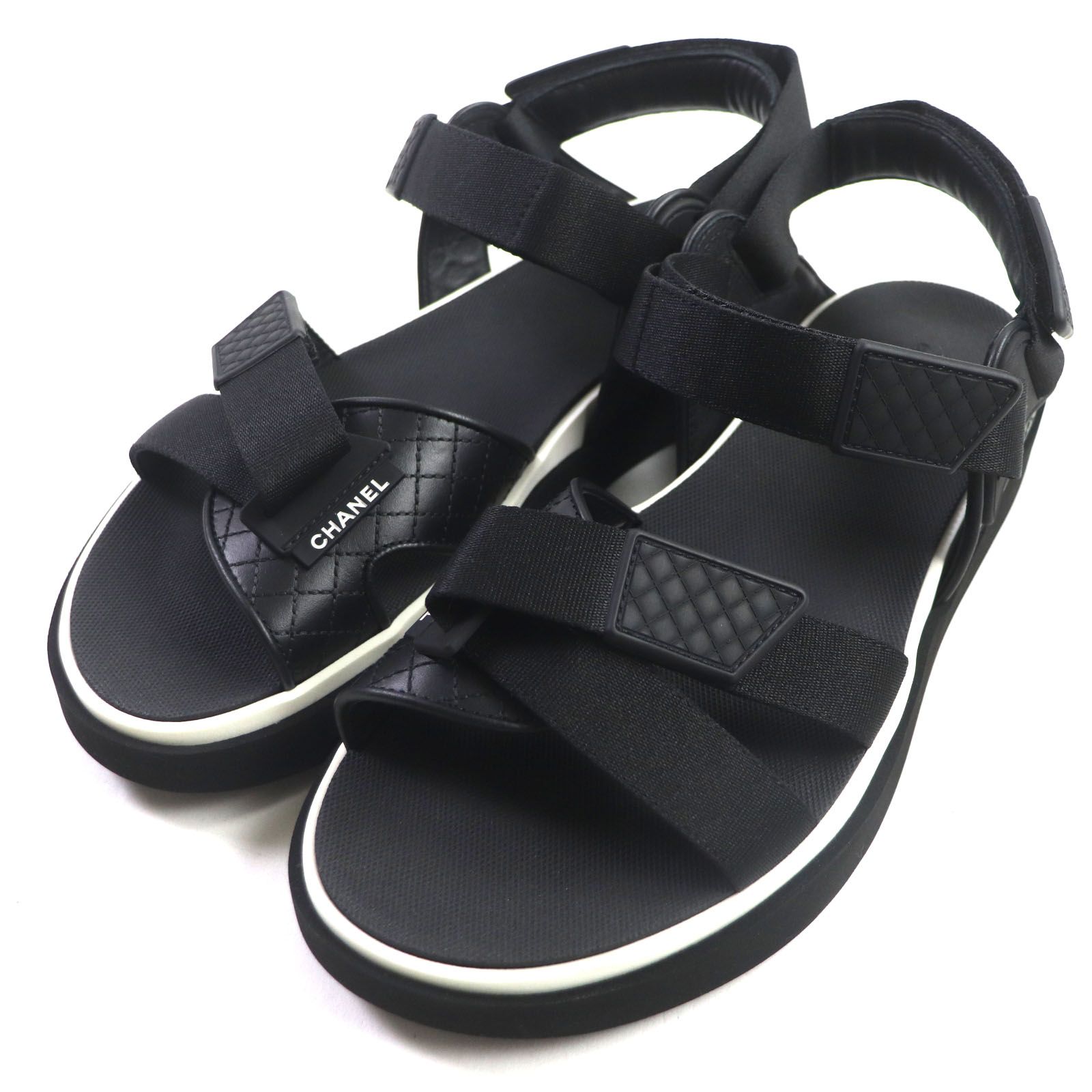CHANEL ブラック スポーツサンダル 36 CHANEL シャネル サンダル スポーツ ココマーク マトラッセ 黒