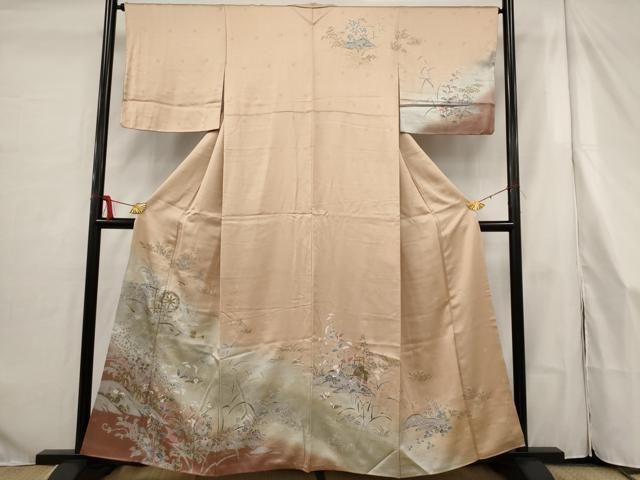 平和屋着物□訪問着 流水花鳥文 暈し染め 金彩 正絹 逸品 AAAS6877st