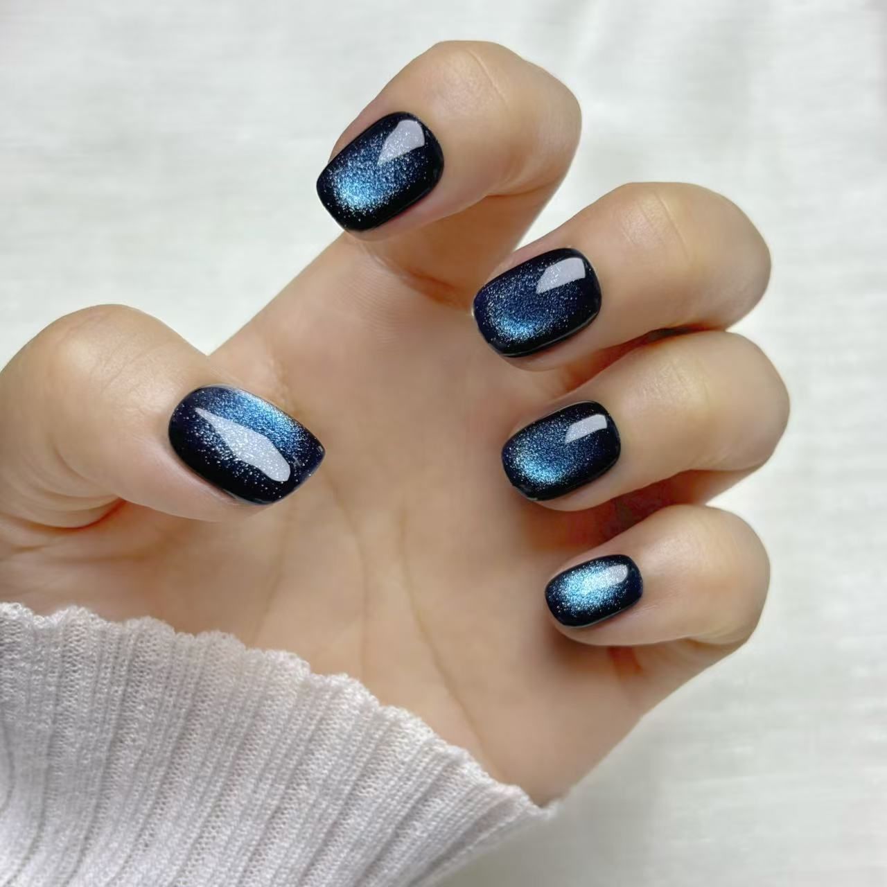 [Spring Fair] OHMI GALLERY Magnetic Nail, Short Round, One Color, 100% Handmade, Luxurious, Unisex, NTVRMSC, Blue Mine