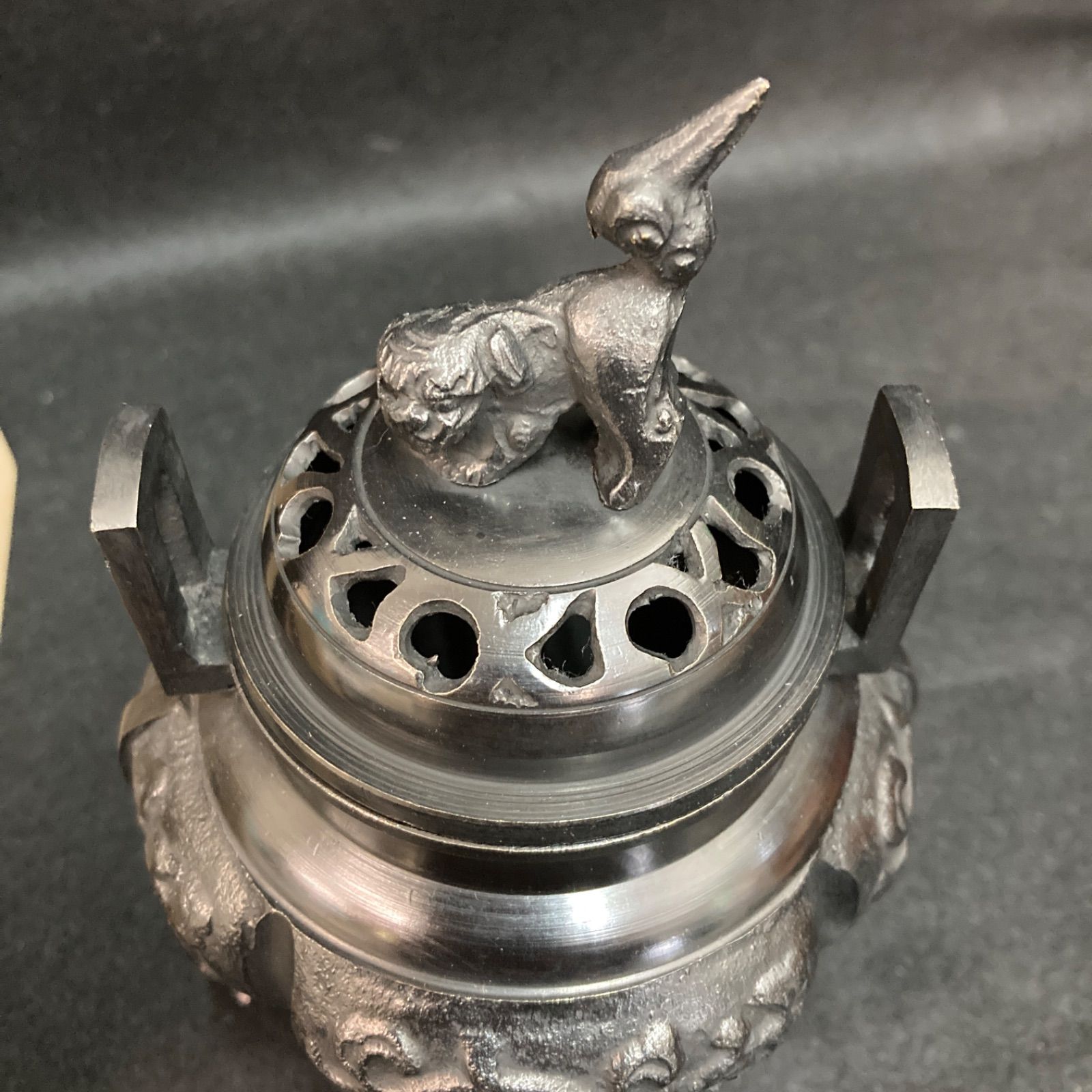 骨董 工芸品 香炉 唐獅子 香炉 唐獅子 木瓜唐草 三足香炉 香立 お香 香道具 伝統工芸 精細
