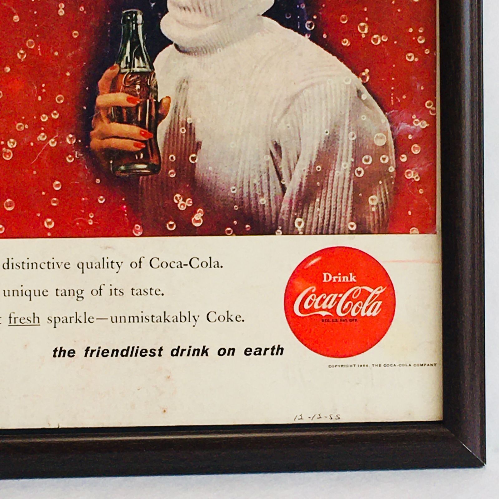 ビンテージ 広告　ポスター　『 コカ・コーラ 』 50's・60's　オリジナル　当時物　額付 アメリカ 輸入雑貨　ヴィンテージ　　(390mm ×  283mm)　アドバタイジング　レトロ ( AZ446 )