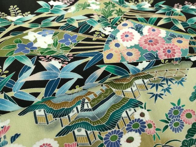 平和屋着物○豪華黒留袖 友禅 作家物 立波風景花文 正絹 逸品 未使用