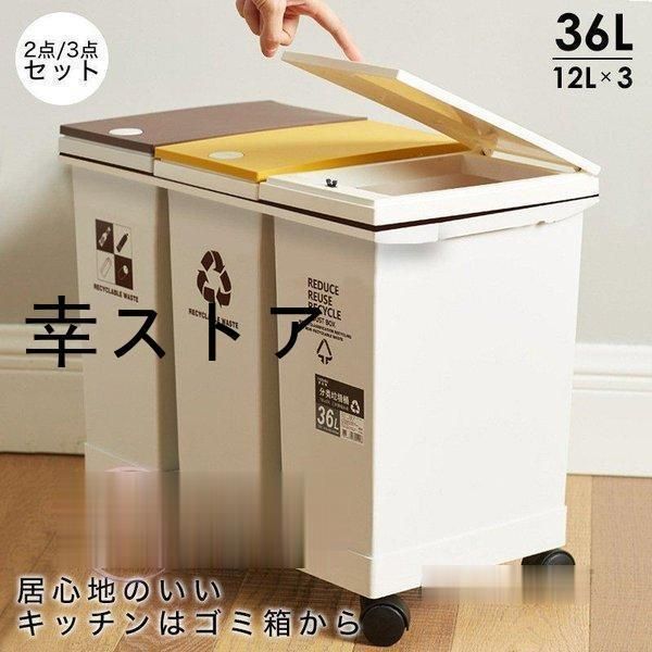 ゴミ箱 分別 3分別 2分別 資源ごみ箱 横型 ダストボックス スリム 台所 キッチン おしゃれ 大容量 ワンプッシュ 台車 取り外せる ごみ分別