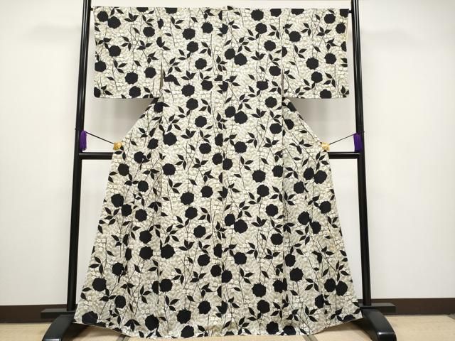 平和屋本店□極上 キモノデザイナー 斉藤上太郎 小紋 枝花文 逸品 未  