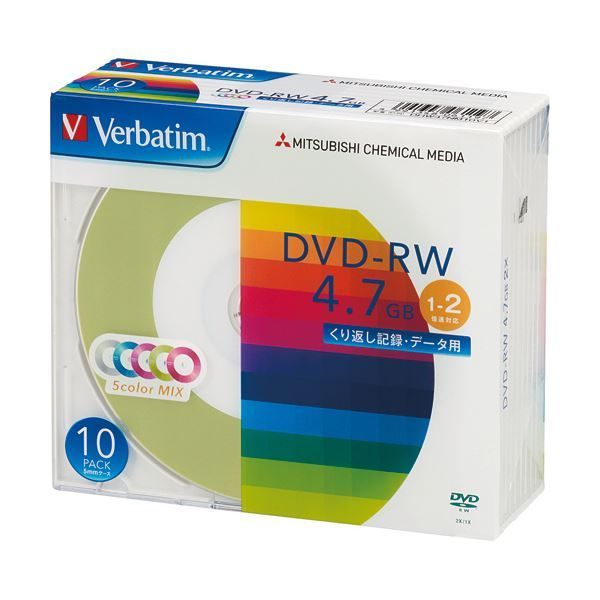まとめ バーベイタム データ用DVD-RW4.7GB 1-2倍速 5色カラーMIX 5mmスリムケース DHW47NM10V1 1パック 10枚 ×5セット