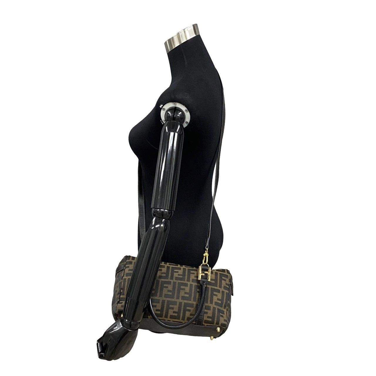 極 美品 袋付 FENDI フェンディ ズッカ 柄 FF ロゴ レザー 本革