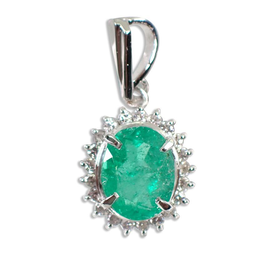 Pt900 エメラルド/ダイヤモンド 取り巻き ペンダントトップ[g290-66  