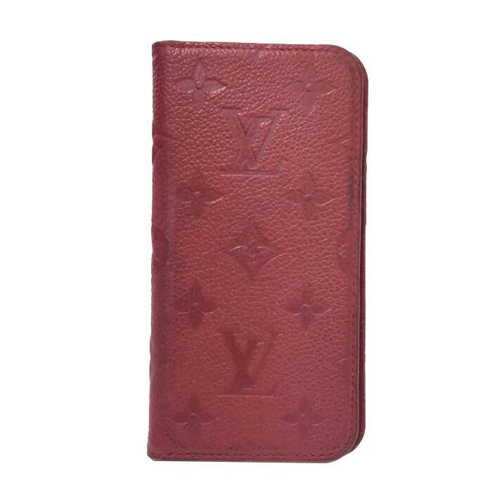 ルイ ヴィトン LOUIS VUITTON フォリオ モノグラムアンプラント iPhoneX XS 手帳型 カード入れ付きスマホケース M63588 レッド【】