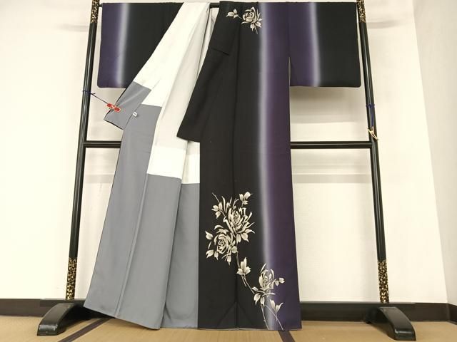 平和屋着物●高田昭　ろうけつ染め　訪問着　薔薇　暈し染め　金彩　正絹　逸品　AAAZ7436zg 平和屋着物○高田昭 ろうけつ染め 訪問着 薔薇 暈し染め 金彩 正絹