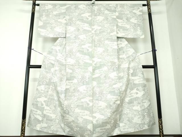 平和屋着物○本場大島紬 白大島 9マルキ 流水雪輪花車文 正絹 逸品 未