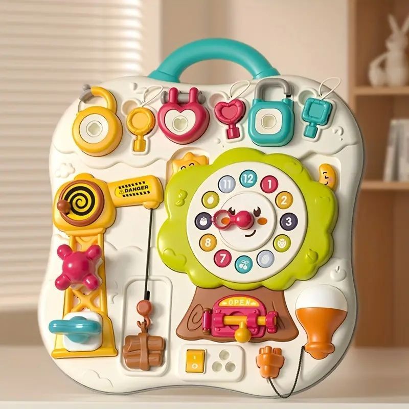 幼児向けマルチファンクションアクティビティボード幼児向け early education パズルおもちゃ、因果関係遊び、細かい運動発達、スイッチ操作、デジタル時計付き多機能学習ビジーボード