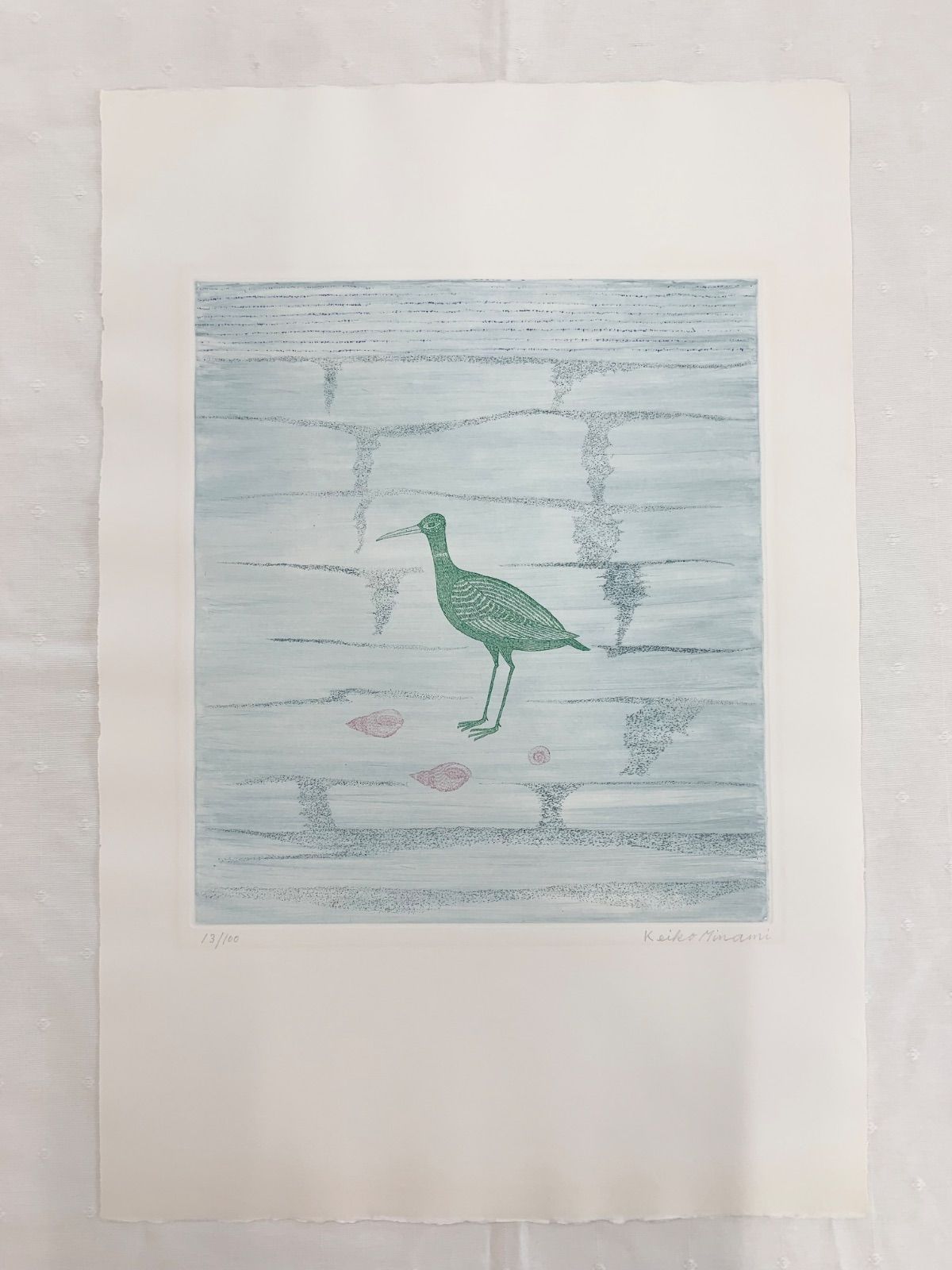 シートのみ 真作 鳥と貝 南桂子 Minami Keiko エッチング ソフトグランドエッチング 作家直筆サイン 版画 版画 浜口陽三