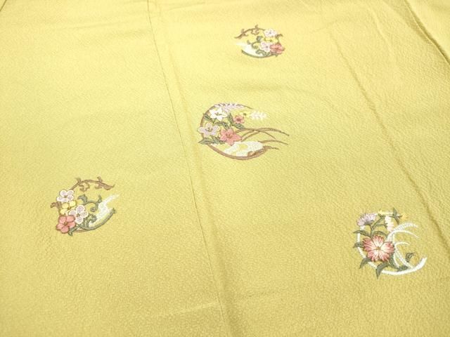 平和屋着物○訪問着 総刺繍 草花文 抹茶色 正絹 逸品 DAAR4321tw