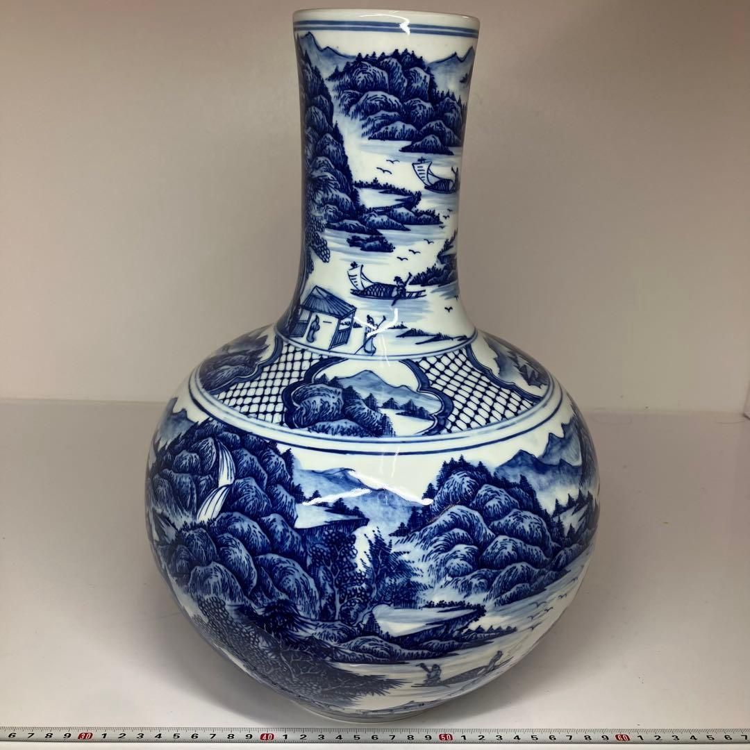 大清康熙年製 青花大花瓶 高さ38cm 東H6-0406 タサオ