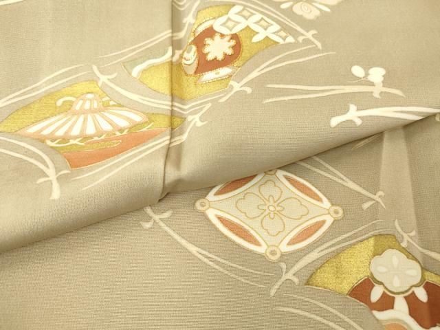 平和屋着物○訪問着 駒刺繍 雪輪吹き寄せ文 黒地 金彩 鬼しぼ縮緬