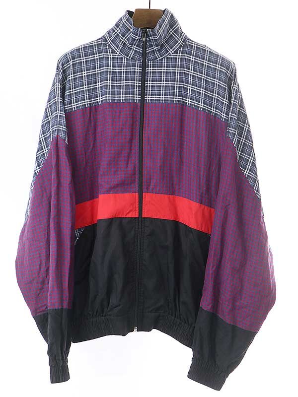 BALENCIAGA 18AW チェック切替ポプリンジップアップジャケット BALENCIAGA 18AW チェック切替ポプリンジップアップジャケット