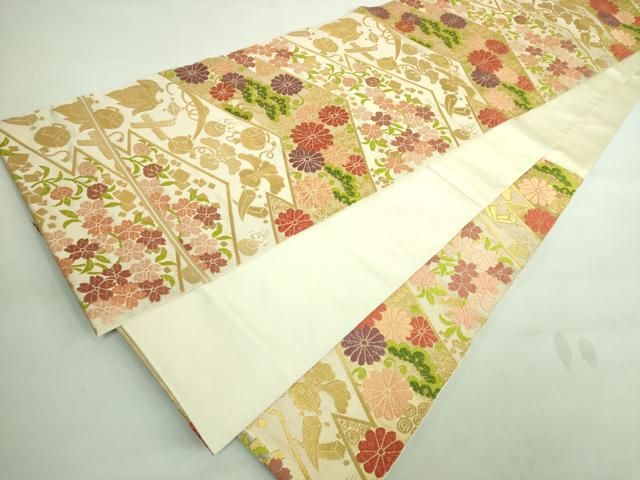 平和屋着物●西陣　河瀬満織物謹製　両面　六通柄袋帯　唐織　舞桜間道　証紙付き　正絹　逸品　DAAW4317cm 平和屋着物○西陣 河瀬満織物謹製 両面 六通柄袋帯 唐織 舞