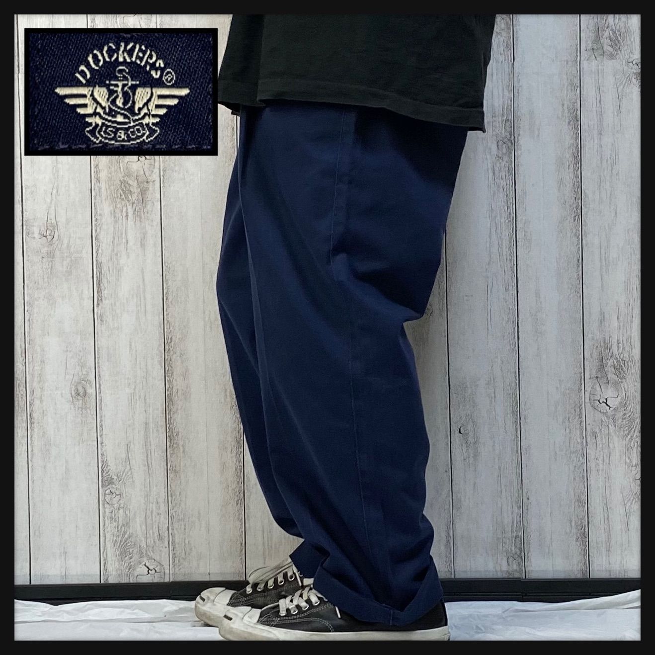 DOCKERS 90s old ツータック コットン チノパンツ ネイビー - blue2nd