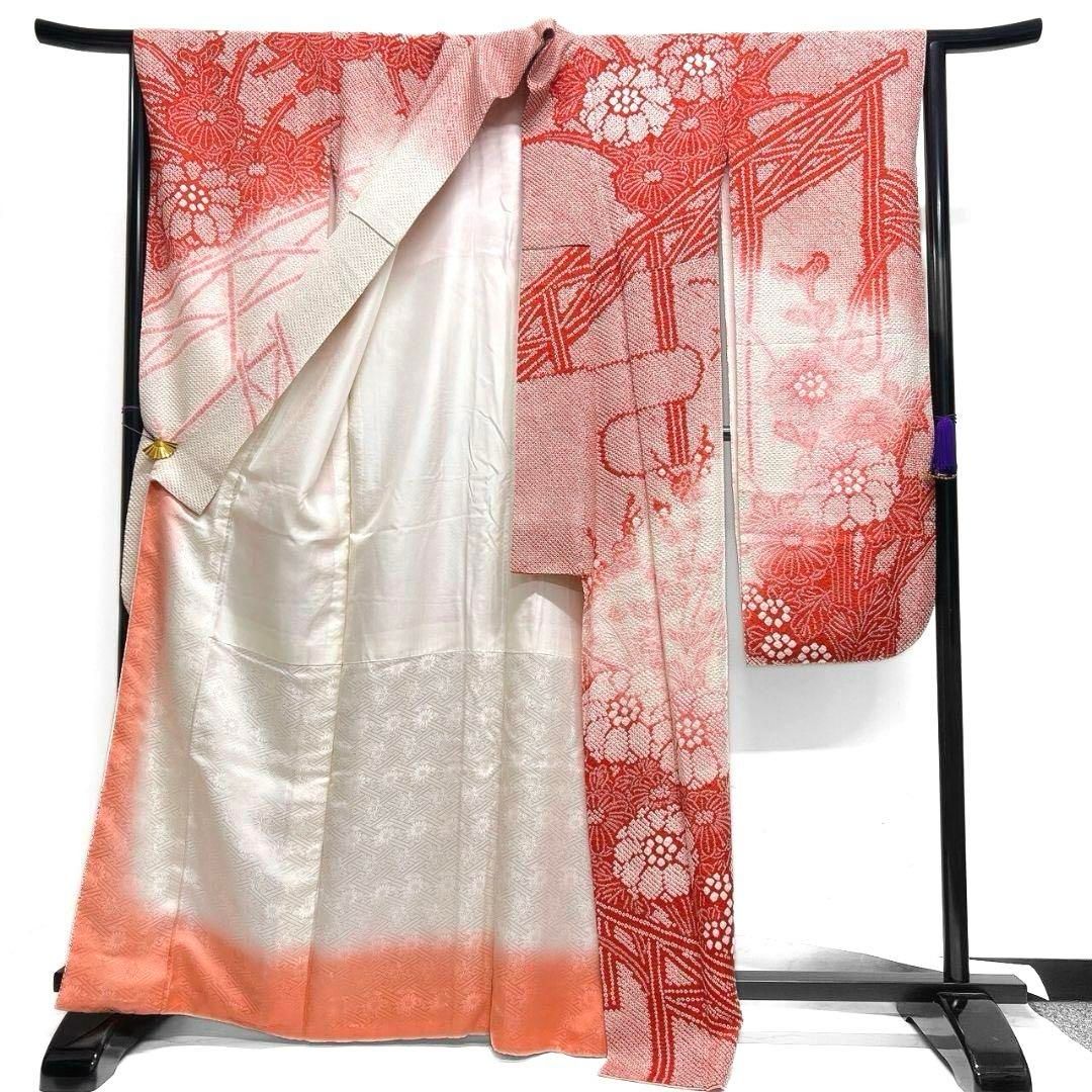 振袖 総絞り 菊花 花模様 紅白 成人式 着物 083a p 赤と黒に