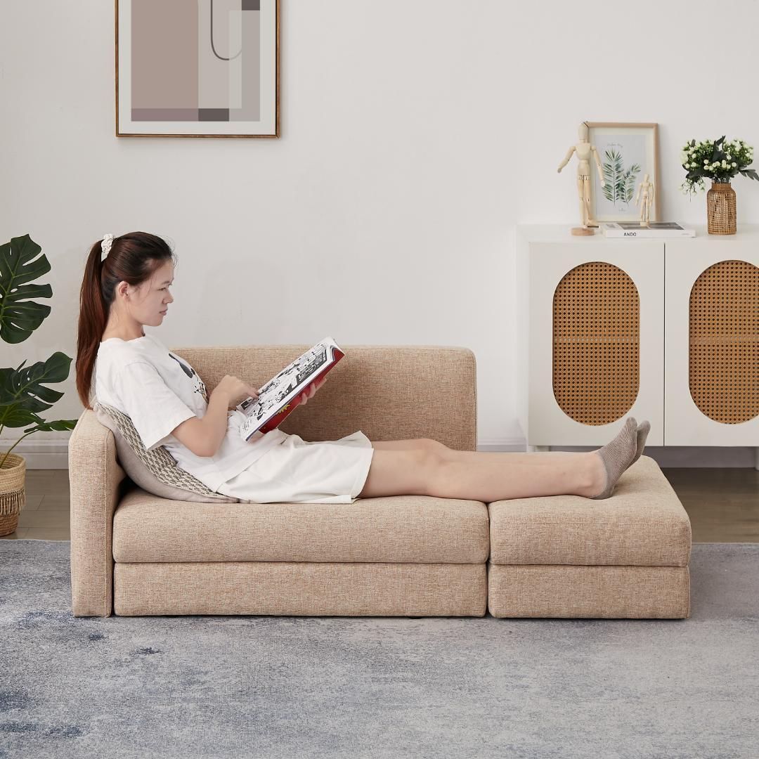 One Arm 2 Seater sofa+Ottoman ソファ 2人掛け 収納付き オットマン付き ファブリック 肘掛け 木脚外し可能 ローソファ  コンパクト ひとり暮らし カウチソファー yew1 - メルカリ