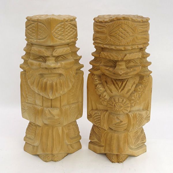 北海道アイヌ ◇北海道アイヌ 木彫り人形 ニポポ 夫婦 生活雑貨