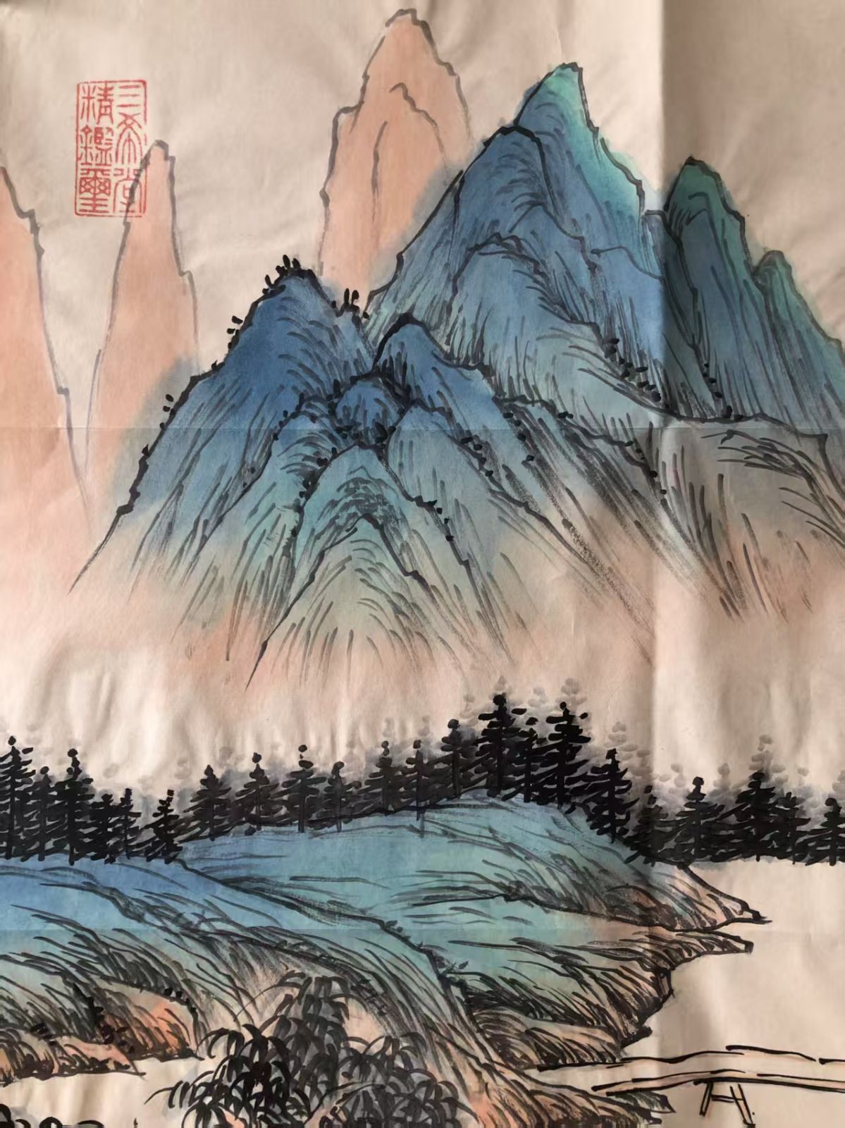 中国古美術・仇英款・仕女図・三尺絹本・掛軸・純手描き・文房置物