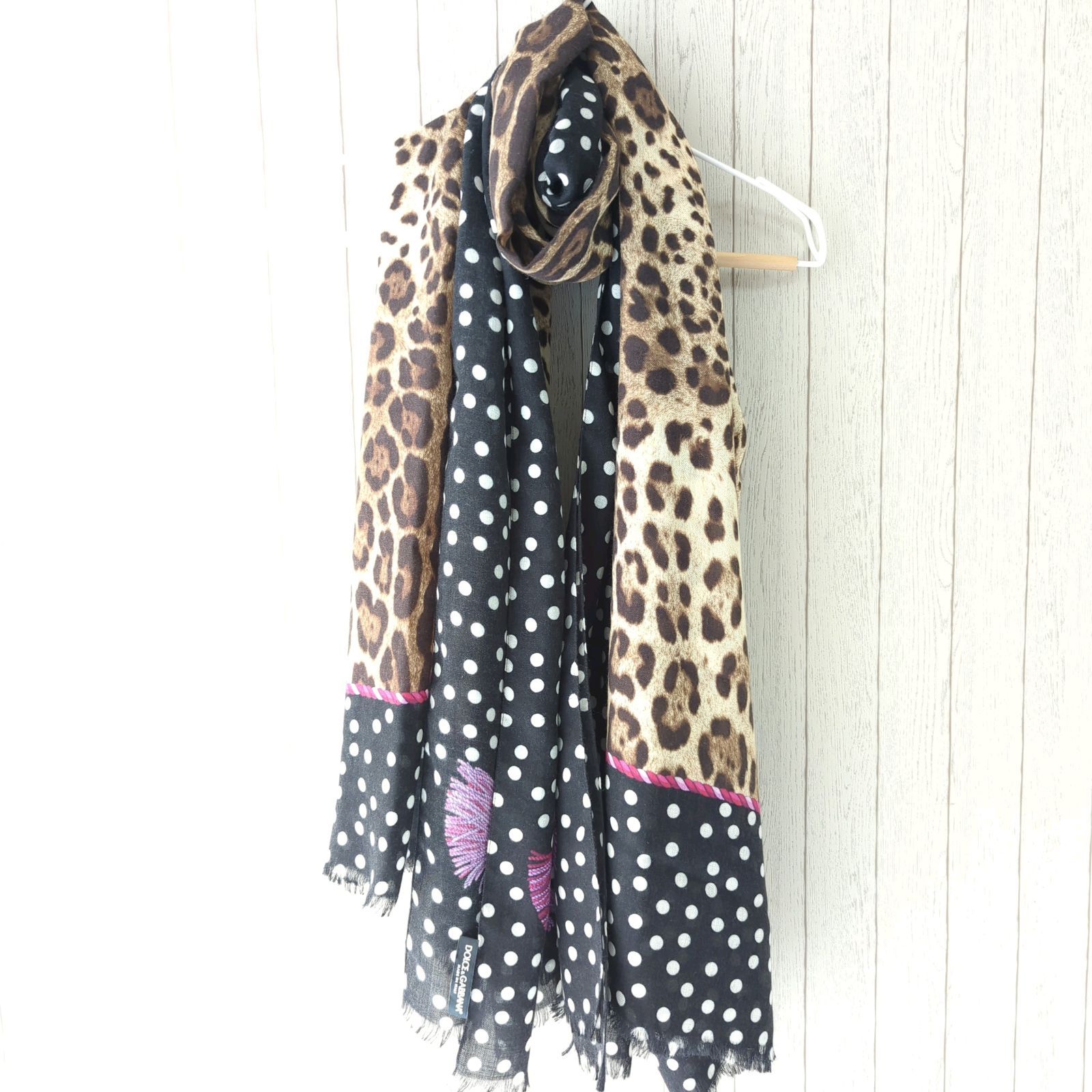 DOLCE&GABBANA シフォンストール 花柄 ヒョウ柄 DOLCE&GABBANA ドルチェ＆ガッバーナ 大判ストール レオパード ドット