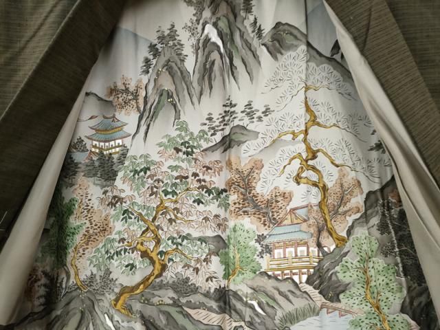 平和屋着物○男性 紬 アンサンブル 霞文 薄墨色 正絹 逸品 CAAX5715gh  