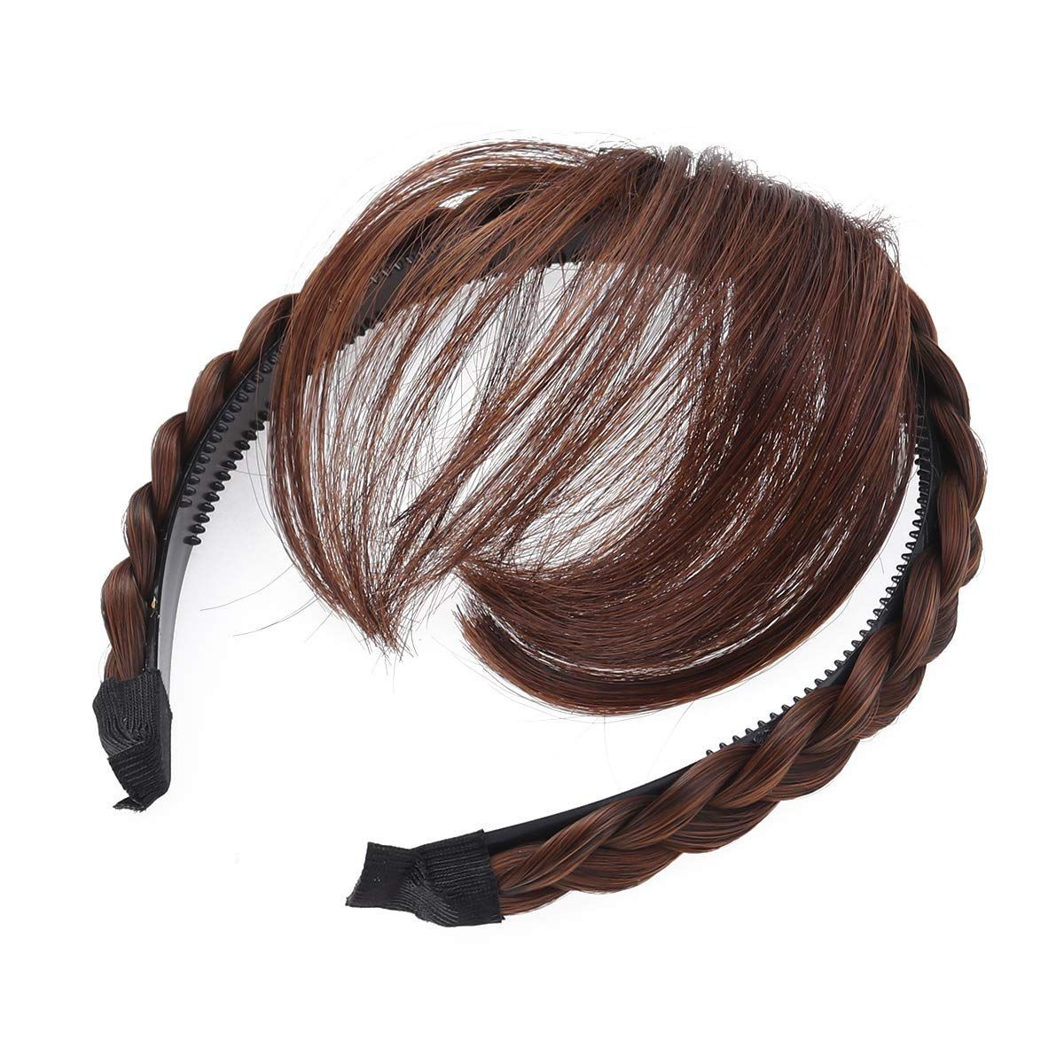 部分ウィッグ ライトブラウン ヘアアクセサリー 髪飾り レディース ヘアバンド ぱっちんクリップ カチューシャ 空気感 エアリーバング 三つ編みウィッグ付 前髪ウィッグ Frcolor