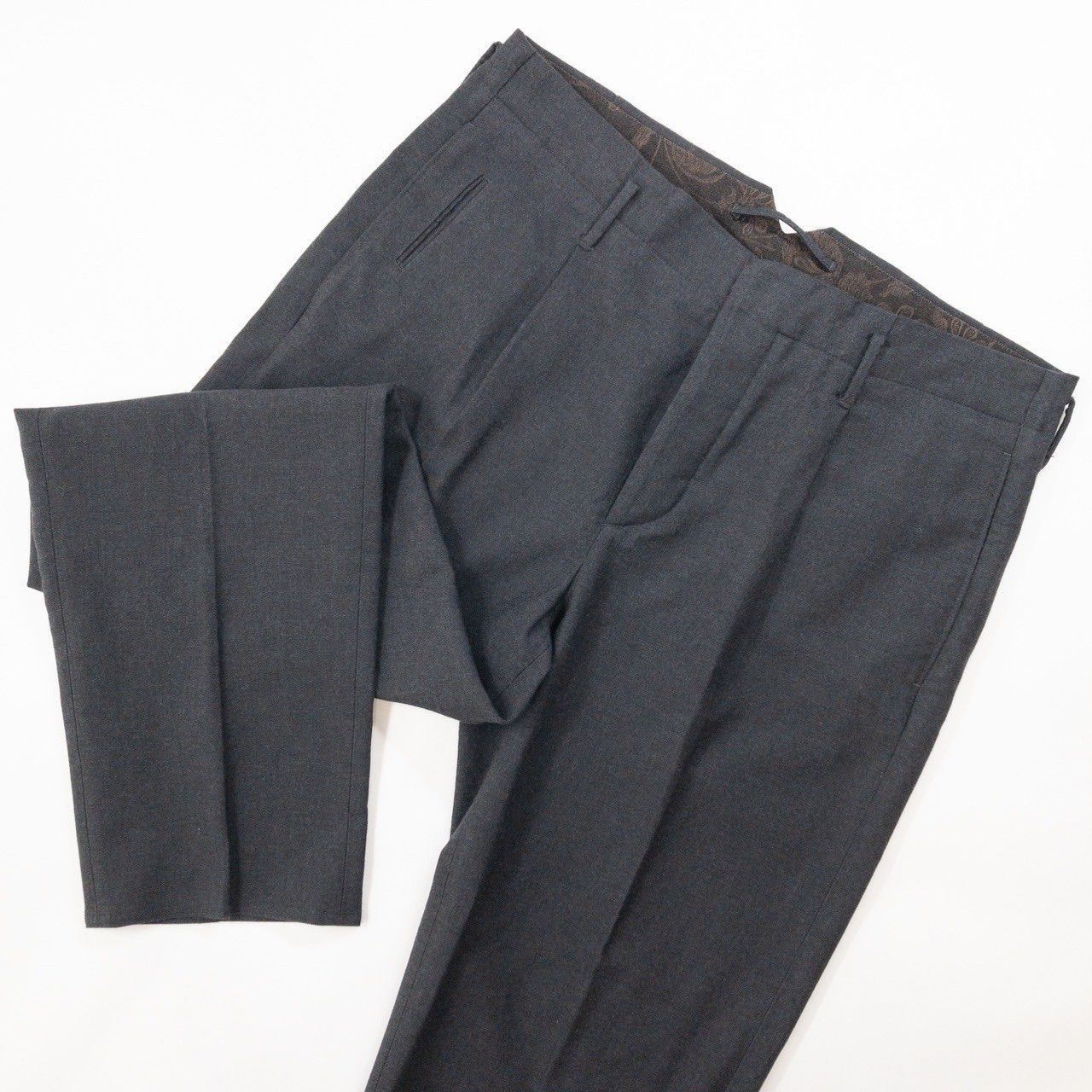 【美品】INCOTEX インコテックス SLOWEAR スローウエア メンズ スラックス 50/XL相当 ロゴ コットン ウール ペイズリー柄 チャコールグレー