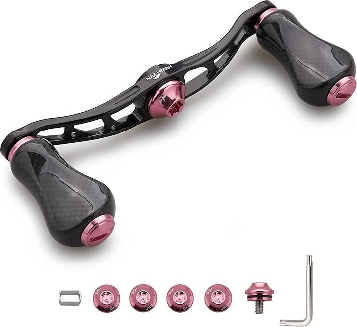 HEIGHTEN リール ハンドル カーボンノブ搭載 シマノ SHIMANO ダイワ DAIWA アブ Abu 通用 ベイトリール Arch Gourd Series 90mmハンドル - 20mmノブ - 桜ピンク