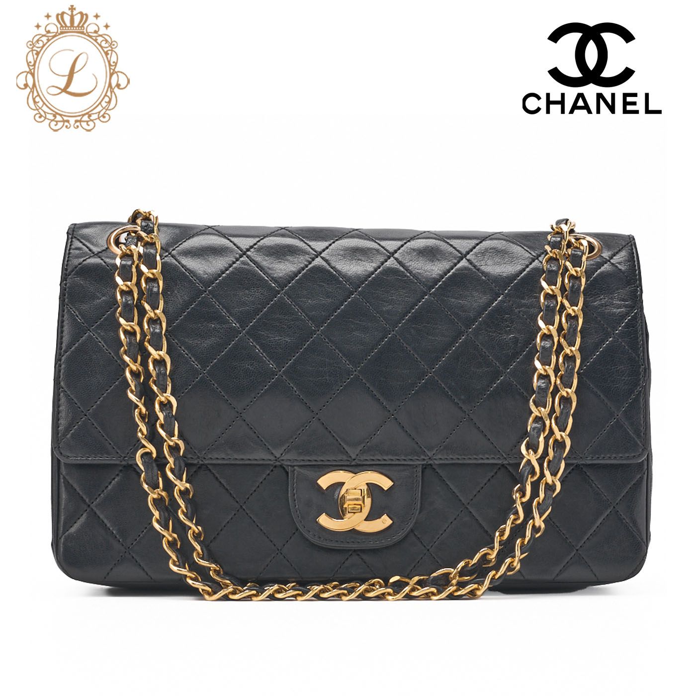 CHANEL シャネル マトラッセ ターンロック ストレートフラップ チェーンショルダー ラムスキン 黒 ゴールド金具 ショルダーバッグ レディースバッグ ハイブランド 送料無料