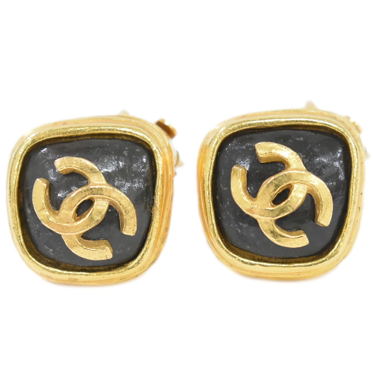 本物 シャネル CHANEL ココマーク イヤリング GP ゴールド メッキ ブラック Coco Mark アクセサリー ジュエリー 中古  【フォロー割】