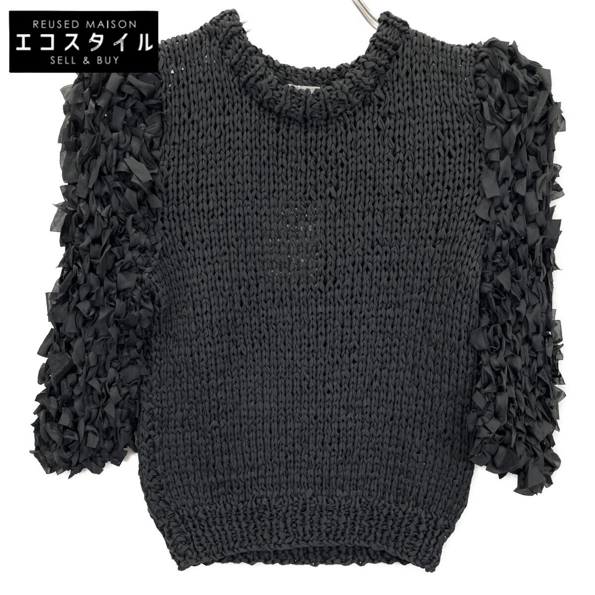 CLANE クラネ 24AW ﾌﾞﾗｯｸ 17106ｰ2252 FRILL HALF SLEEVE HAND KNIT TOPS 1