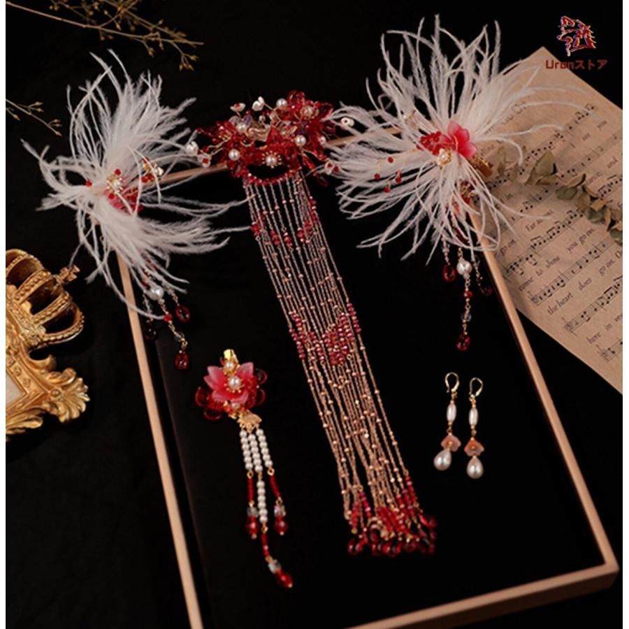 新品、未使用 特価 中華髪飾り5点セット 羽毛 羽 ヘアピン ふわふわ