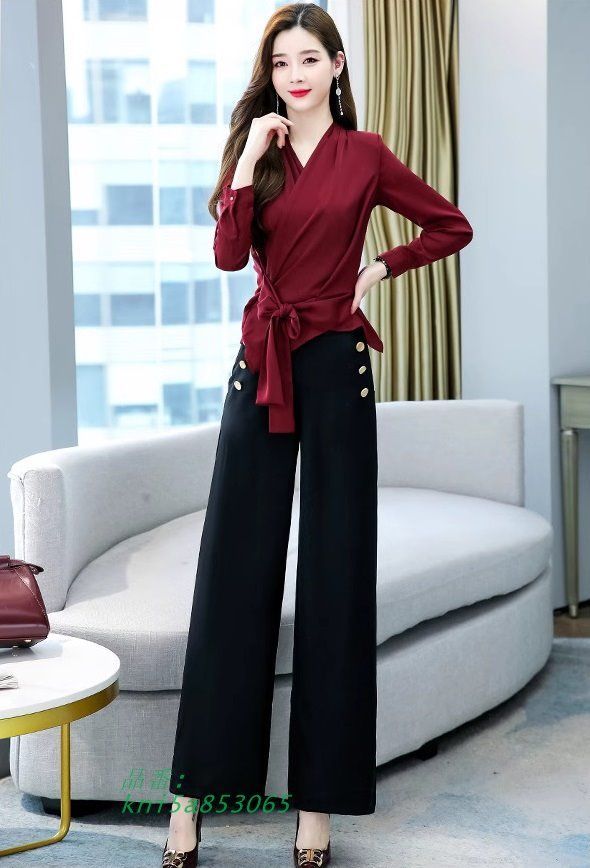 かっこいい パンツドレス セットアップ レディース おしゃれ パンツ 結婚式 ブラウス パーティードレス 3Lシャツ ドレス 大きいサイズ 長袖 お呼ばれ 韓国 kni5a853065