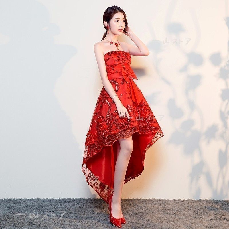 ウェディングドレス カラードレス 演奏会 赤 安い パーティードレス 披露宴 オフショルダー 二次会 ロングドレス 発表会 ステージ衣装 大きいサイズ 花嫁 ロングドレス カラードレス 赤 レッド オフショルダー 編み上げ