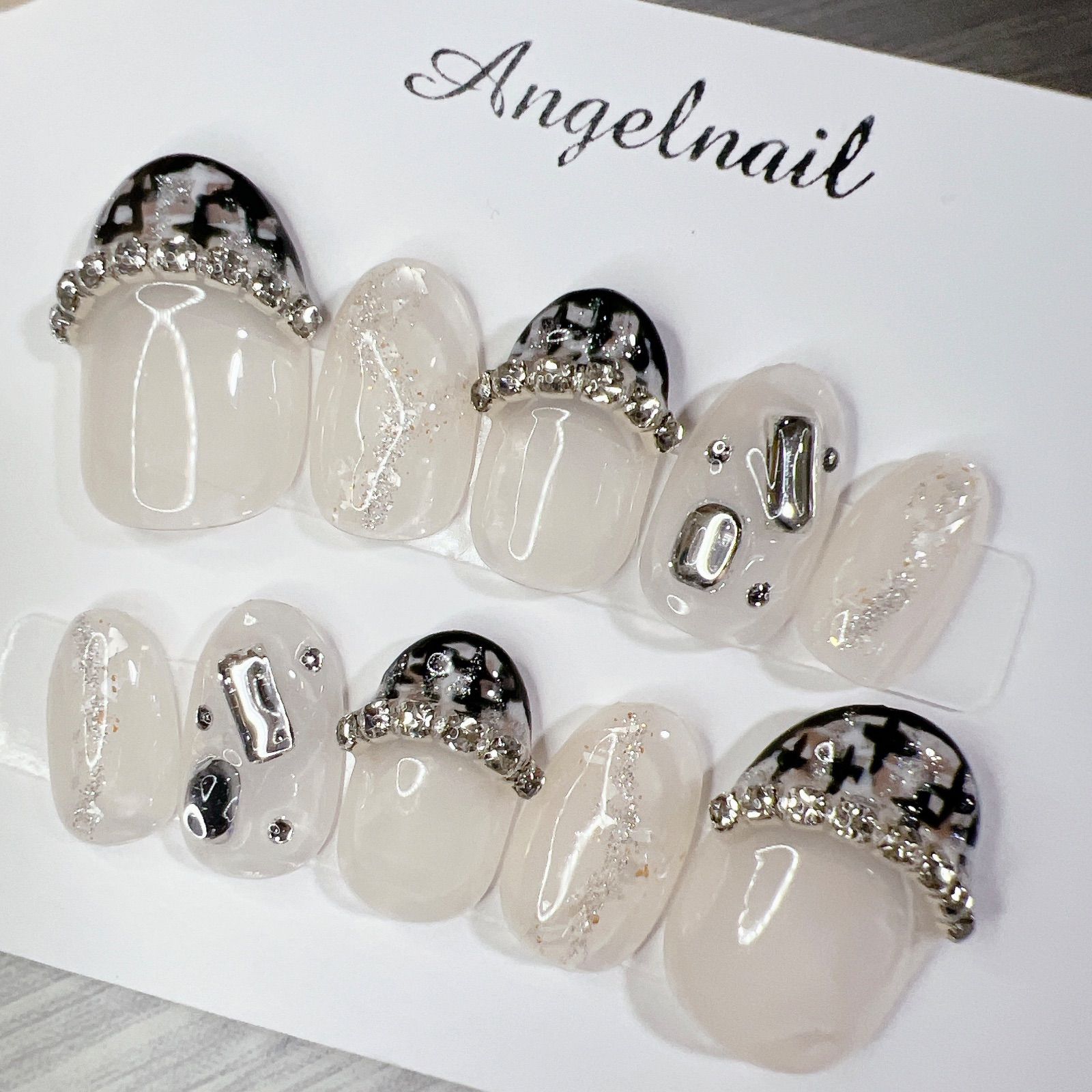 キルティング 変形フレンチ 埋めつくし 韓国 量産型 推しネイルチップ