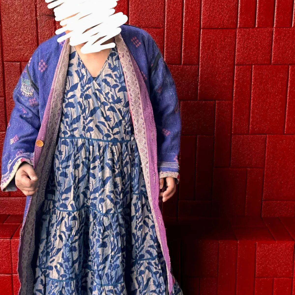 グドゥリー コート ジャケット ヴィンテージ カンタ刺繍 ボロ インド ビンテージ BORO アンティーク シャビーシック ラリーキルト 手縫い 刺し子 ハンドメイド パープル ピンク グリーン ブルー 青紫