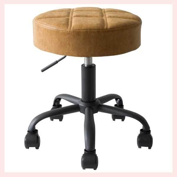 昇降スツール（W48×D48×H45～50cm）／キャメル　※シンプル，かわいい，可愛い，キュート，激安，安い，リーズナブル，コンパクト，セット買い，美容室，作業，キャスター，H調整，調節，