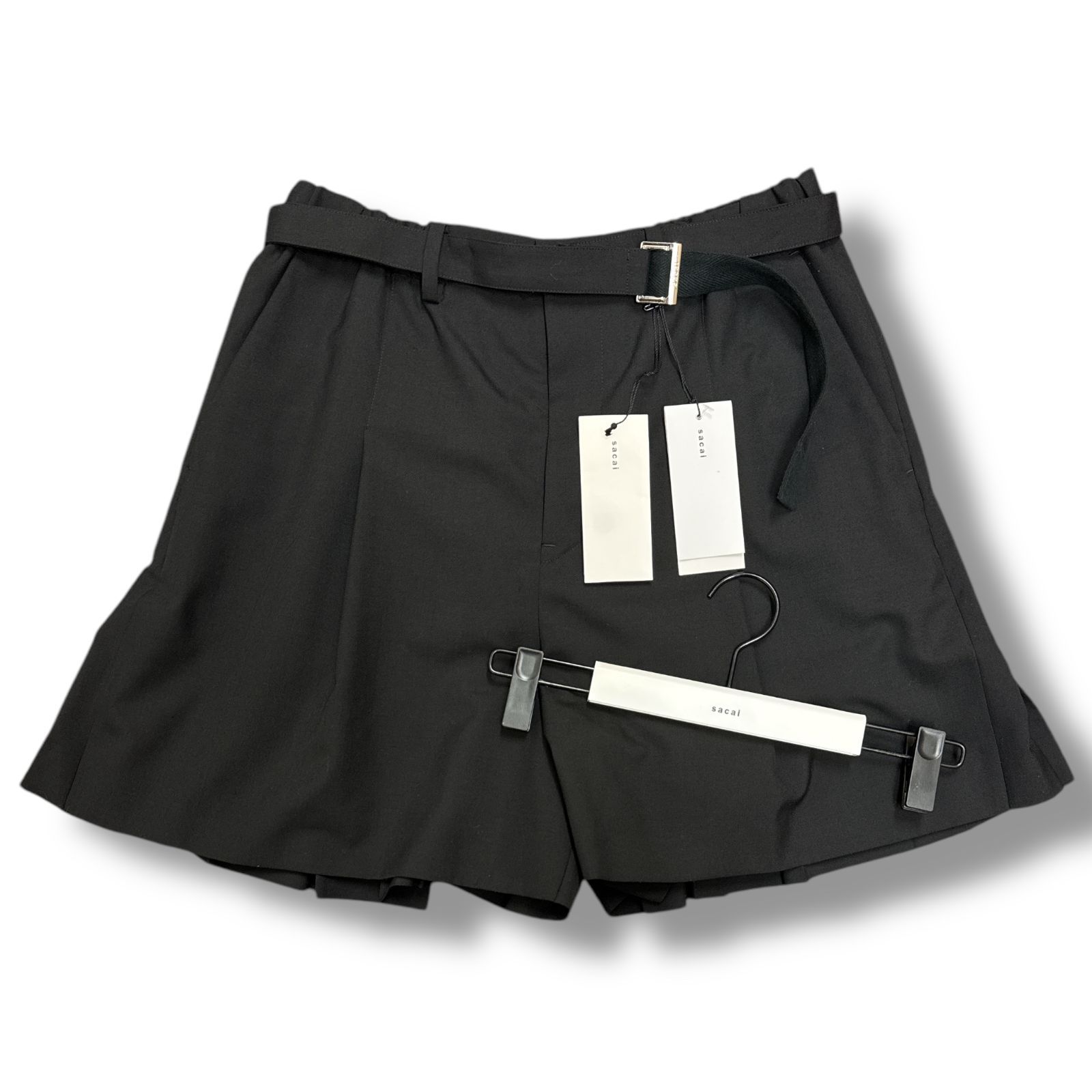 SACAI 1タック ベルト付き イージーハーフパンツ ギャザーショーツ 24-03278M サカイ 2 ブラック 89690A2