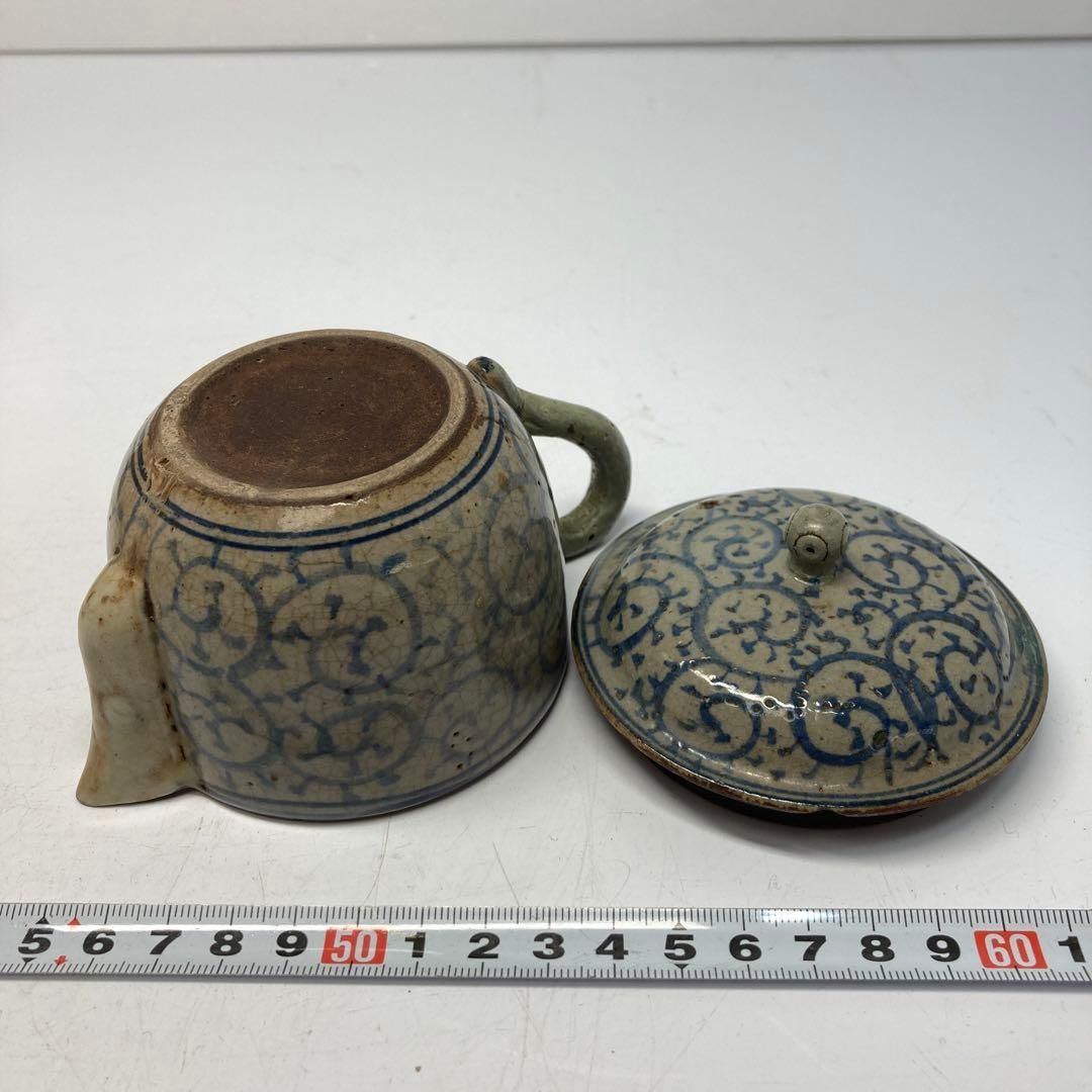 江戸時代　唐草模様急須　木箱付　横幅12.5㎝　東Y6-0319①タウチ 江戸時代 唐草模様急須 木箱付 横幅12.5㎝ 東Y6-0319①タウチ