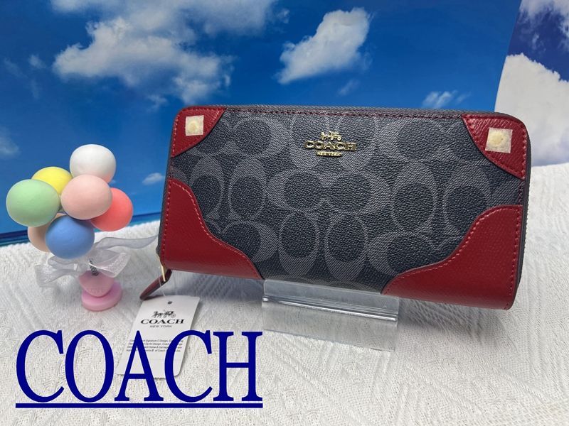 COACH 長財布 コーチ財布 シグネチャーアコーディオン ジップアラウンド  デニム赤レザー   プレゼント 贈り物 ギフト  吉日   新品未使用 ブランド  ファッション C188 F53780 14