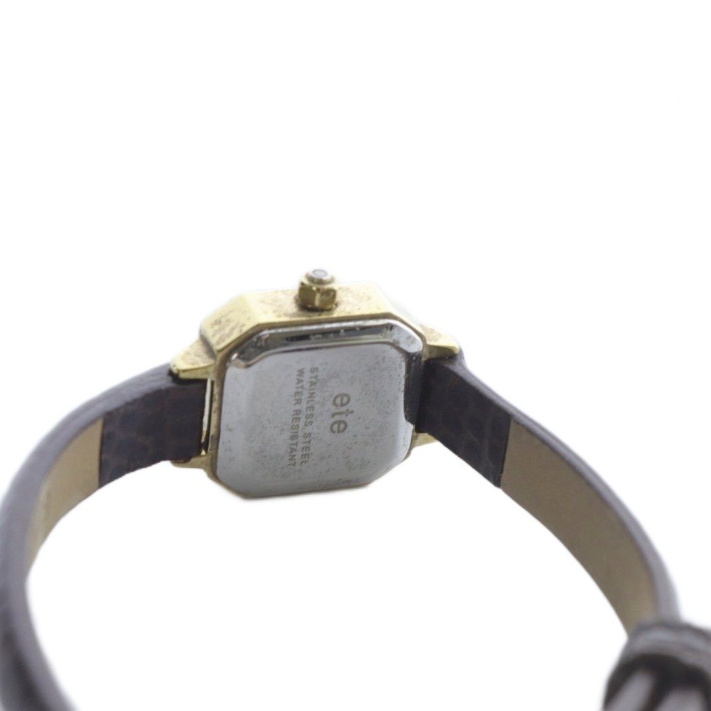 エテ ete クォーツ オクタゴンフェイス レザーベルト 腕時計 茶色