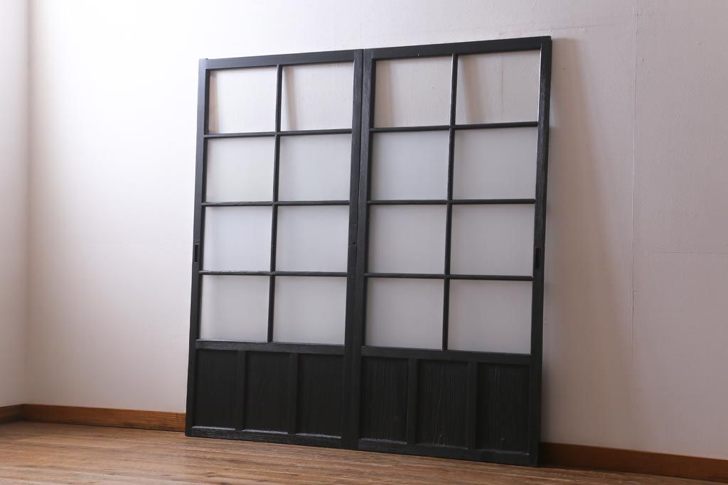 ガラス戸2枚セット すりガラス入り アンティーク建具 R-038450