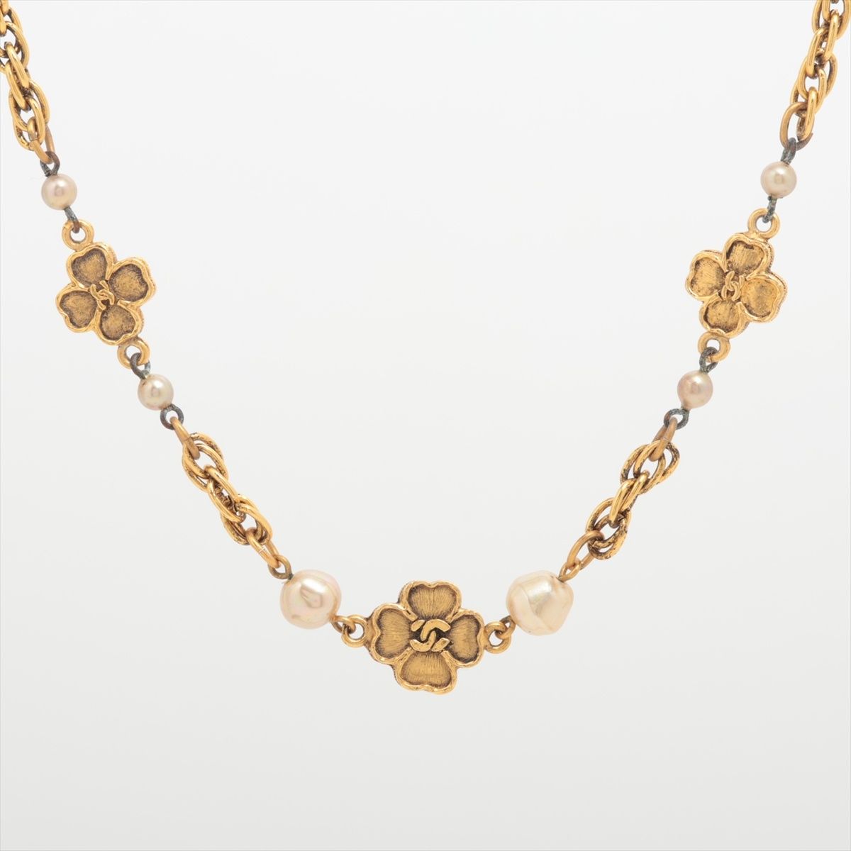希少 シャネル CHANEL シルバー ヴィンテージ クローバー カフス 箱付 シャネルココマーク ネックレス ホワイト シルバー金具 07V刻印