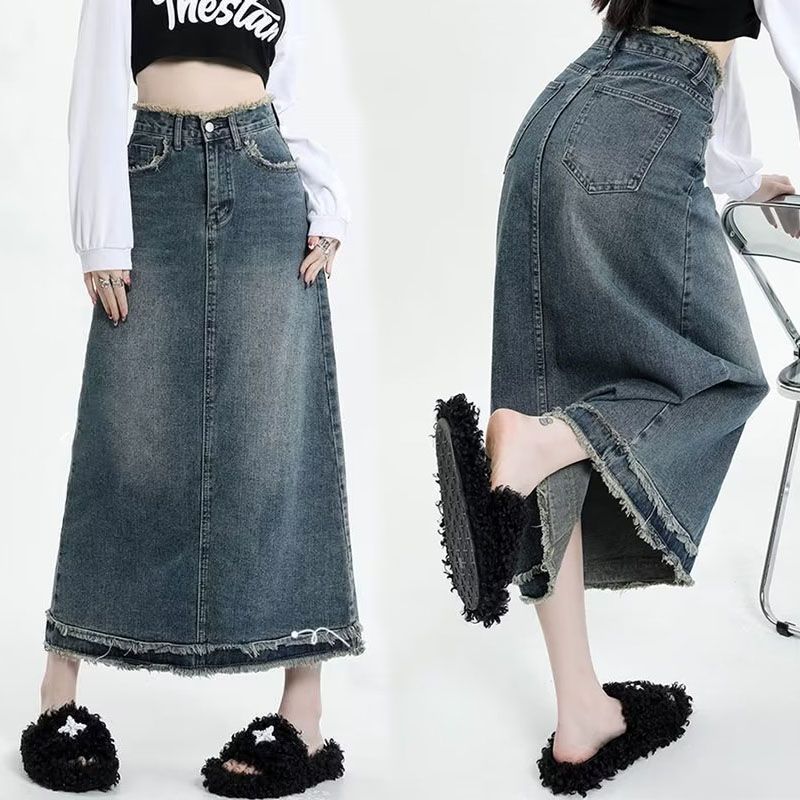 sudo✨フレアロングデニムスカート ヘムフリンジ♡ デニムフレアスカート | SKIRT | anana online store