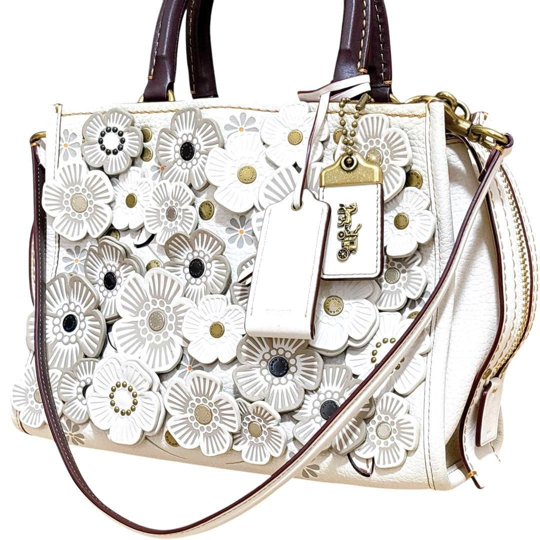 【極美品】コーチ ローグ25 ショルダーバッグ 2way ティローズ ベージュ 極美品 コーチ COACH ローグ25 ティーローズ ウィズ クリスタル 3WAY